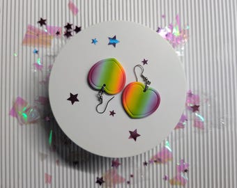 Rainbow Heart Dangle Earrings: Handmade Hypoallergenic Clay Jewelry