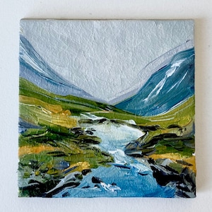Iceland Painting Nordic oil Landscape 2”by2”Rocky mountains painting Original Norway art Original wall art Nordic Painting Mountain Wall Art