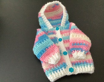 Crochet Baby Hoodie 0-3. Months Size. Newborn Baby Sweater