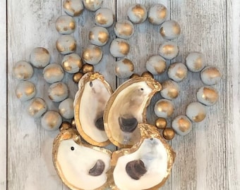 Handcrafted Oyster Shell Napkin Rings: Coastal Beaded Decor