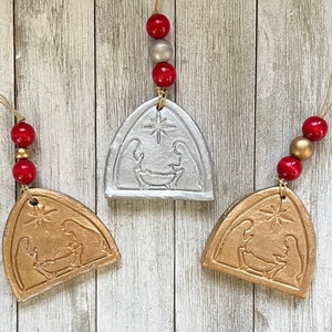 Handmade Gold Nativity Ornament with Beads: Holiday Christmas Decor