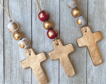 Ornament with Gold Cross, Cross Ornament, Small Cross Gift, Pocket Cross