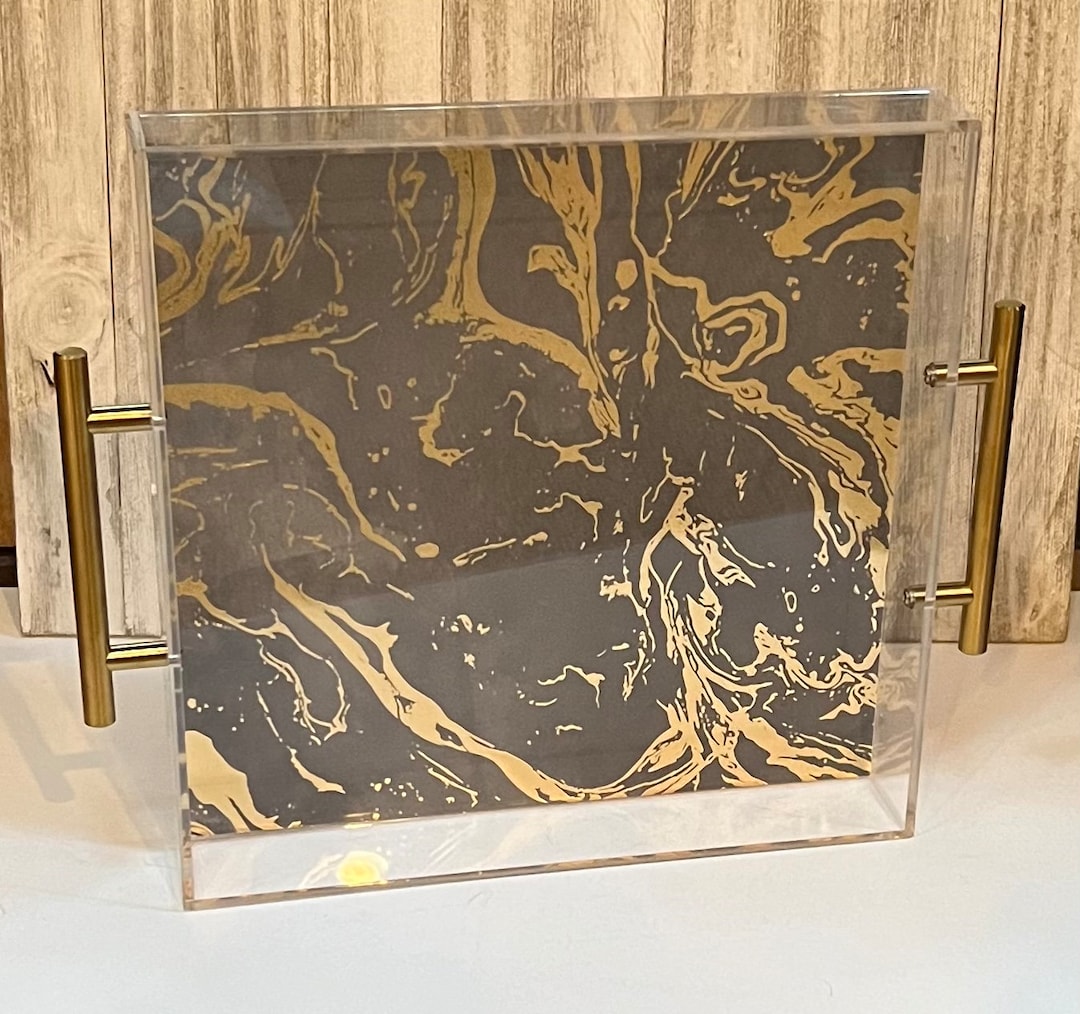 Large Acrylic Tray With Gold Handles, Lucite Tray, 12x12 Acrylic Tray
