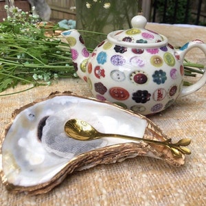 Gold Trim Oyster Shell Spoon Rest: Coastal Table Decor