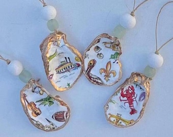 Mardi Gras Oyster Shell Ornament: Handcrafted New Orleans Decor