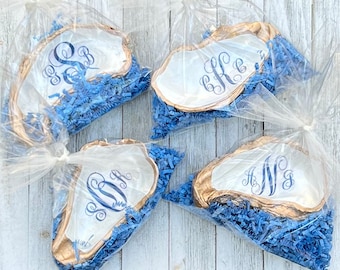 Personalized Monogram Oyster Shell Ring Dish, Monogram Jewelry Holder, Engagement Gift Ring Dish, Coastal Bridal Party Gift