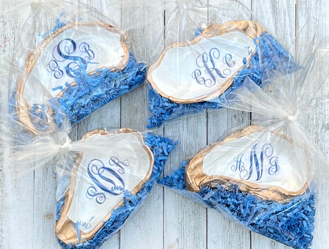 Personalized Monogram Oyster Shell Ring Dish, Monogram Jewelry Holder, Engagement Gift Ring Dish, Coastal Bridal Party Gift