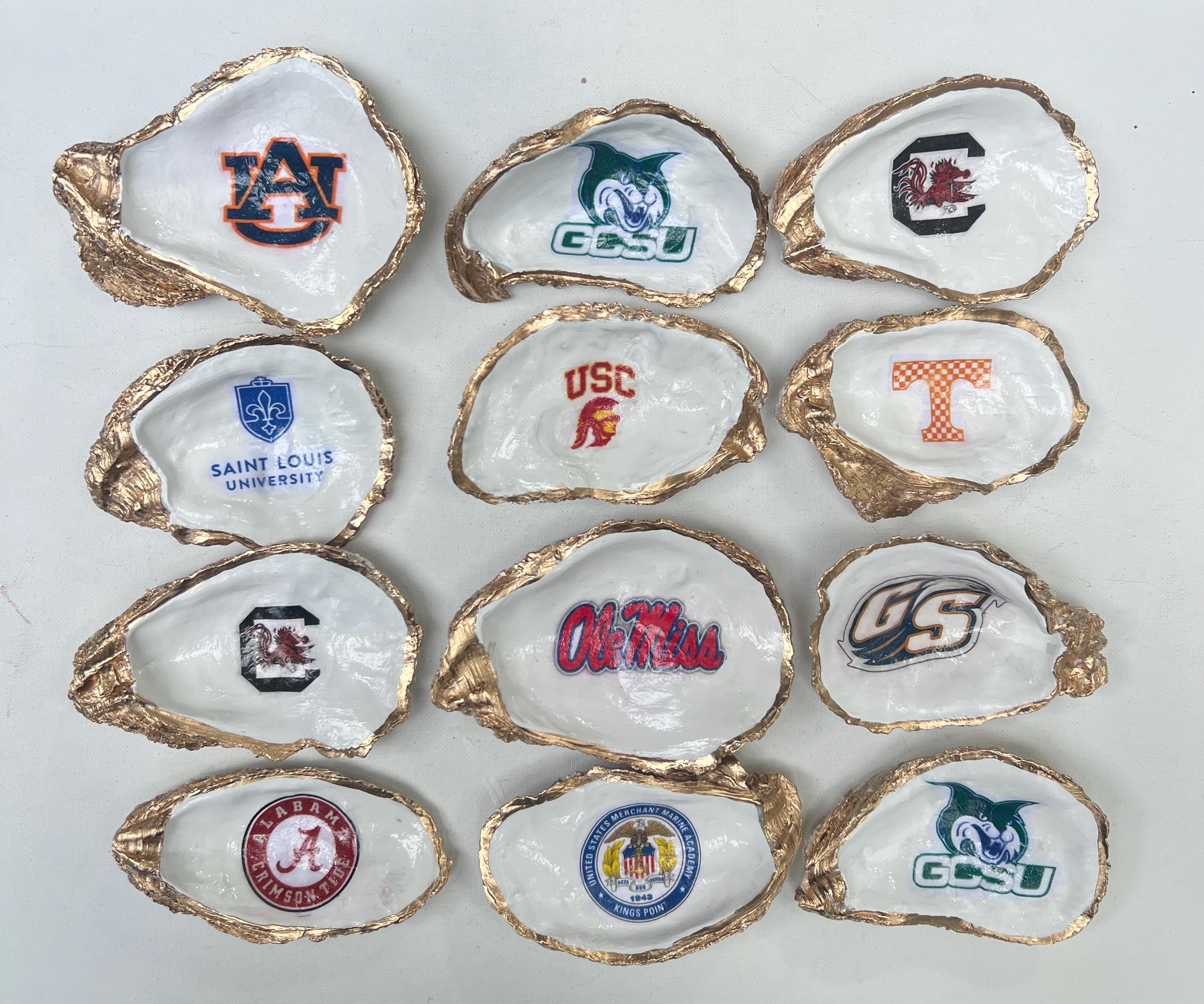 Custom College Logo Oyster Shell Ring Dish, Handcrafted Jewelry Holder with College Logo, Graduation Gift, Sorority Gift, Dorm Decor