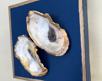 Oyster Shell Art: Mini Coastal Canvas with Gold Trim