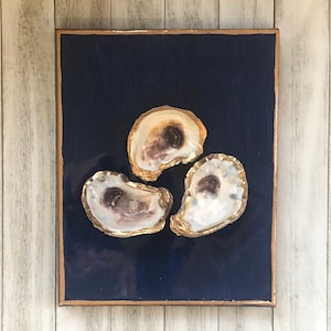 Oyster Shell Art on Canvas, Resin Artwork, Coastal Artwork, Beach House Gift, Beach Themed Gift