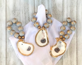 Handcrafted Oyster Shell Napkin Rings: Beaded Coastal Table Decor
