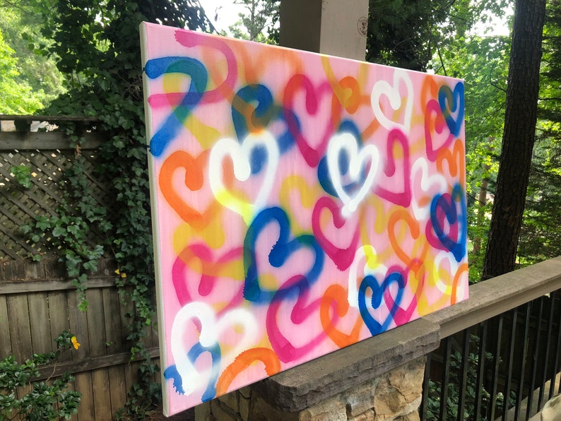 Graffiti Art Spray Painted Hearts on Canvas Heart Wall Art Etsy