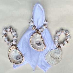 Oyster Shell Napkin Rings with White Beads, Shell Napkin Holders, Coastal Napkin Rings, Beach Napkin Rings, Wedding Table Decor