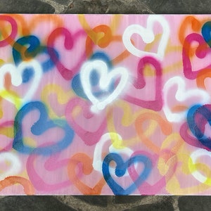 Large Graffiti Wall Art with Spray Painted Hearts, Overlapping Hearts on Large Canvas Wall Art, Spray Paint Art for Dorm