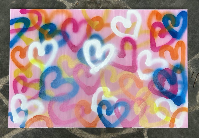 Graffiti Art Spray Painted Hearts on Canvas Heart Wall Art Etsy