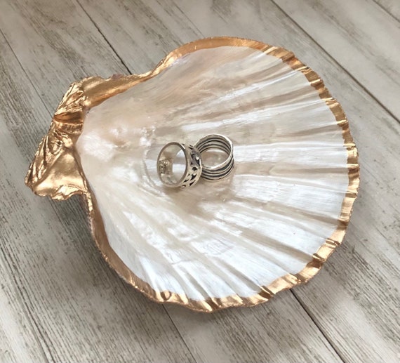Scallop Shell Trinket Dish Beach Home Decor Gift Idea Seashell Jewelry Dish
