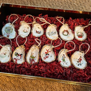 12 Days of Christmas Gift Set, Oyster Shell Ornaments with 12 Days of Christmas, Unique Christmas Gift Box Set