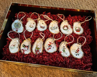 12 Days of Christmas Gift Set, Oyster Shell Ornaments with 12 Days of Christmas, Unique Christmas Gift Box Set