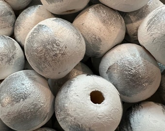 Hand Painted Wood Beads: Brushed Silver DIY Craft Supplies