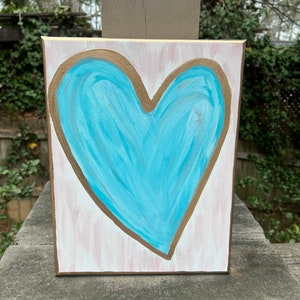 Blue Heart Painting on Canvas: Gold Trim Dorm Wall Art