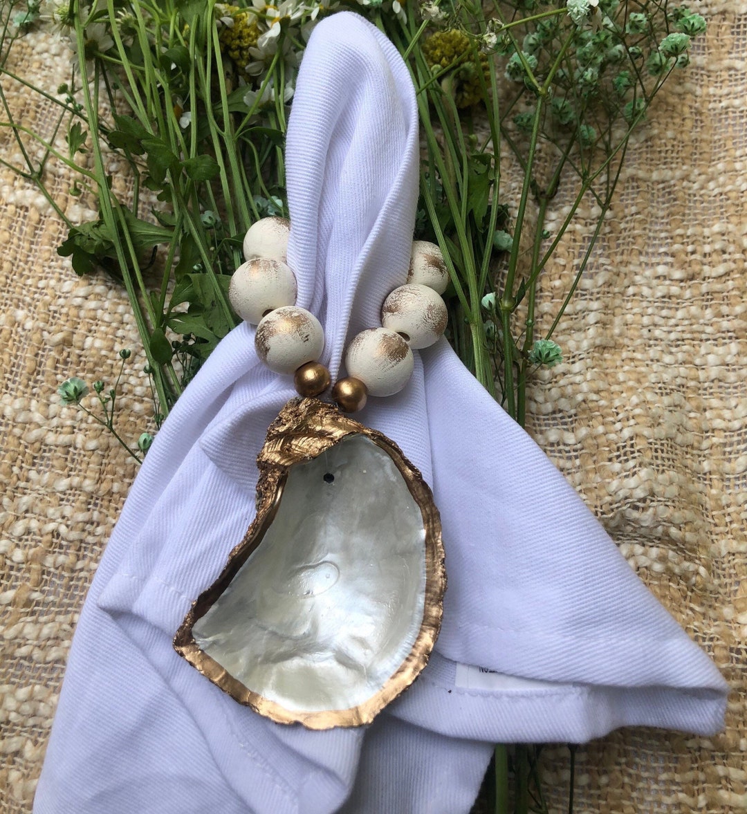 Oyster Shell Napkin Rings Coastal Napkin Rings Housewarming Etsy
