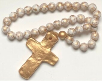 Blessing Beads with Cross, Long Prayer Beads, Coffee Table Garland, Coffee Table Decor, Unique Wedding Gift, Christian Gift Idea