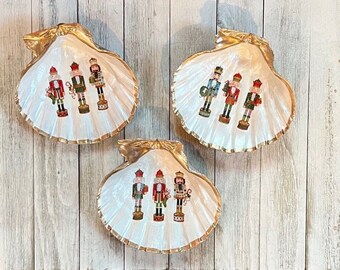 Nutcracker Scallop Shell Ring Dish, Holiday Trinket Holder