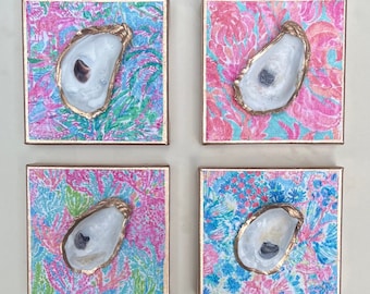 Oyster Shell Art: Lily Inspired Coastal Canvas (6x6)
