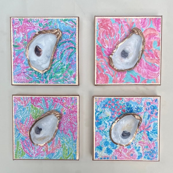 Oyster Shell Art, Lily Inspired Wall Art, Nautical Beach Themed Gifts, Small Canvas Art, Coastal Chic, Beach House Decor, Coastal Art