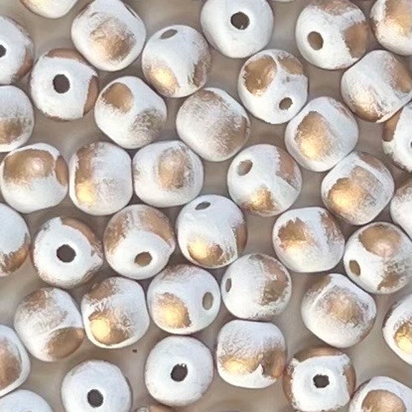 Hand Painted Wooden Beads for Crafts, Brushed Gold Wooden Beads, Beads for DIY Crafting