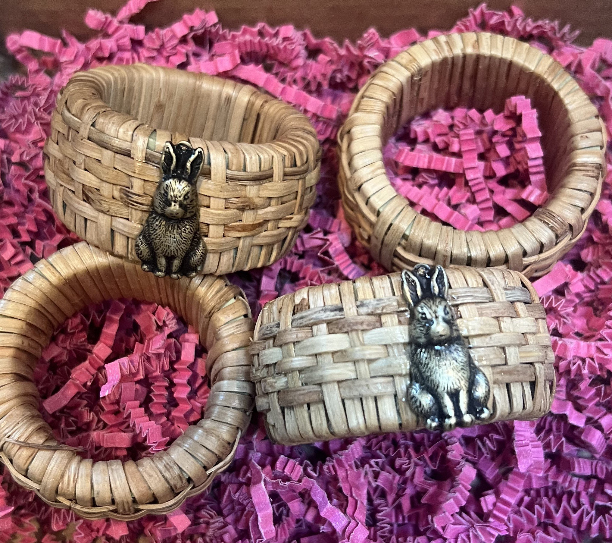 Easter Rattan Napkin Rings with Bunny Wicker Napkin Holders with Brass Bunny Woven Napkin Rings Baby Shower Decor