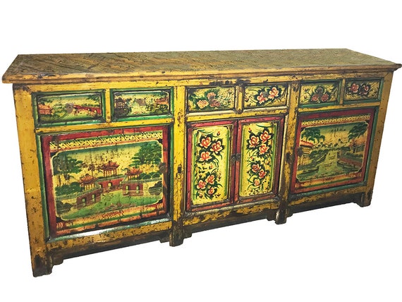 Vintage Chinese Cabinet Sideboard Credenza Etsy
