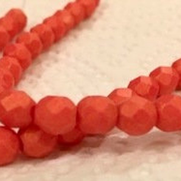 Pacifica Strawberry Faceted Czech glass beads, 6mm glass beads, Springtime colors, Seasonal color bead, DIY jewelry supply, DIY craft supply