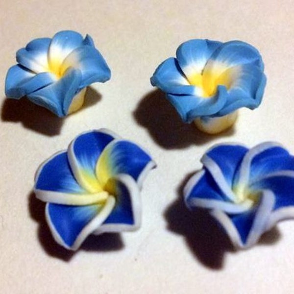 Shades of blue floral polymer clay flowers, 15mm flower beads, floral focal beads, floral pendant beads, OOAK bead, feminine bead, versatile