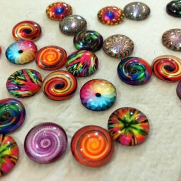 VIBRANT 12mm glass cabochons, mandala cabochons, swirl cabochon, versatile cabochon, flatback cabochon, DIY craft supply, Kids supply, color