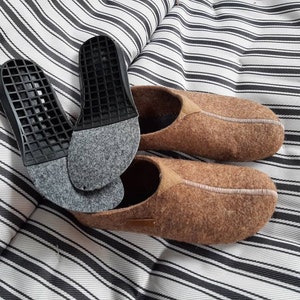 Womens Ladies Warm Slippers Natural Wool Felt Handmade Slip On Mules Beige Arch Support Lightweight Comfy Eco Gift Indoor Rubber Sole UK image 5