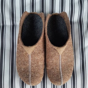 Womens Ladies Warm Slippers Natural Wool Felt Handmade Slip On Mules Beige Arch Support Lightweight Comfy Eco Gift Indoor Rubber Sole UK image 7