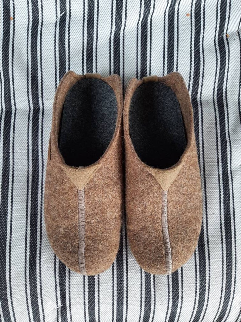 Womens Ladies Warm Slippers Natural Wool Felt Handmade Slip On Mules Beige Arch Support Lightweight Comfy Eco Gift Indoor Rubber Sole UK image 7