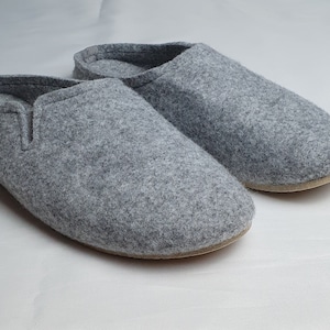 Womens Ladies Felt Slippers Warm Felted Wool Slip On Lightweight Soft Mules Grey Comfy Soft Indoor Shoes Hard Sole UK Size Christmas Present