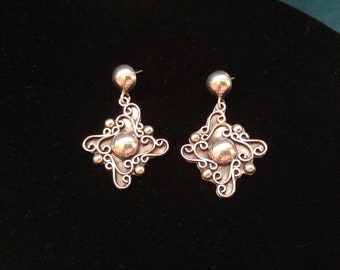 Baroque Sterling Dangle Earrings - Mexican Silver Jewelry - Mid-century Silver Jewelry - Large Earrings - Stunning Statement Earrings