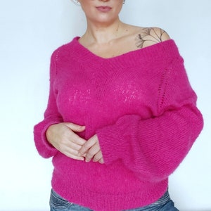 Modèle de tricot de pull à épaules dénudées Tokyo : col en V, manches ballon (téléchargement numérique)