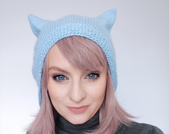 Kitty Ears Bonnet for Adult Knitting pattern PDF in english vintage hat with ties