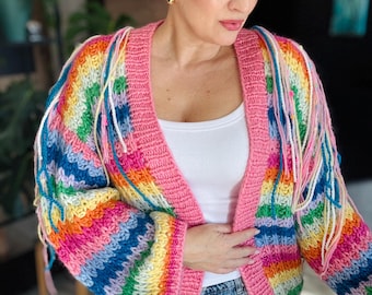 Chunky Knit Cardigan Pattern: Striped Tassel Sweater (PDF Pattern)