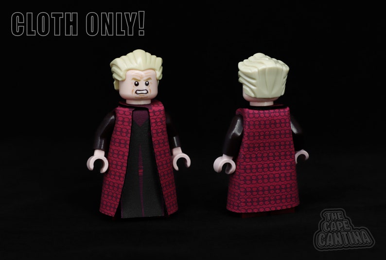 May include: A LEGO minifigure wearing a red and black patterned robe with a black undergarment. The minifigure has blonde hair and a stern expression. The text "CLOTH ONLY!" is visible at the top of the image.
