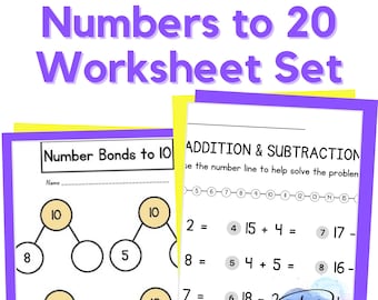 Numbers to 20 Math Printable Bundle: Addition, Subtraction (PDF)