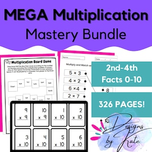 PACOTE de domínio da multiplicação - 326 páginas! Fatos 0-10, jogos, imprimíveis, flashcards, planilhas - matemática elementar - suporte escolar em casa