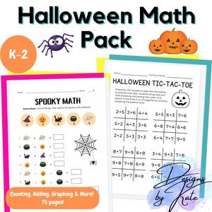 Halloween Math Pack - Kinder-2nd - Zählen, Zugabe, Zeichnen & Mehr! Halloween-Aktivitäten - Arbeitsblätter für Kinder