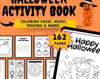 Halloween-aktivitetsbok: 162 sidor med målarbilder, labyrinter (digital nedladdning)