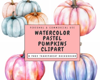 Akvarell pastell pumpa clipart | 6 transparenta PNG-bilder | Kommersiellt bruk för personligt bruk | Hantverk | Scrapbooking