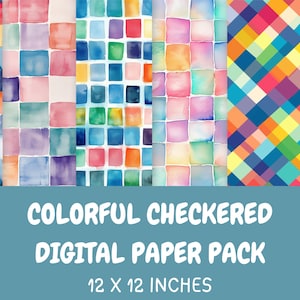 Checkered Digital Paper Pack | 10 Printable Backgrounds | Aesthetic Checkerboard Pattern | Scrapbook Paper | Instant Download